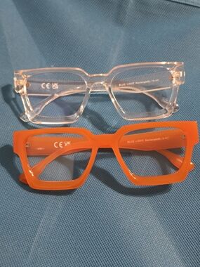 2 Pack VISOONE Preppy Chunky Rectangle Blue Light Glasses Clear Orange